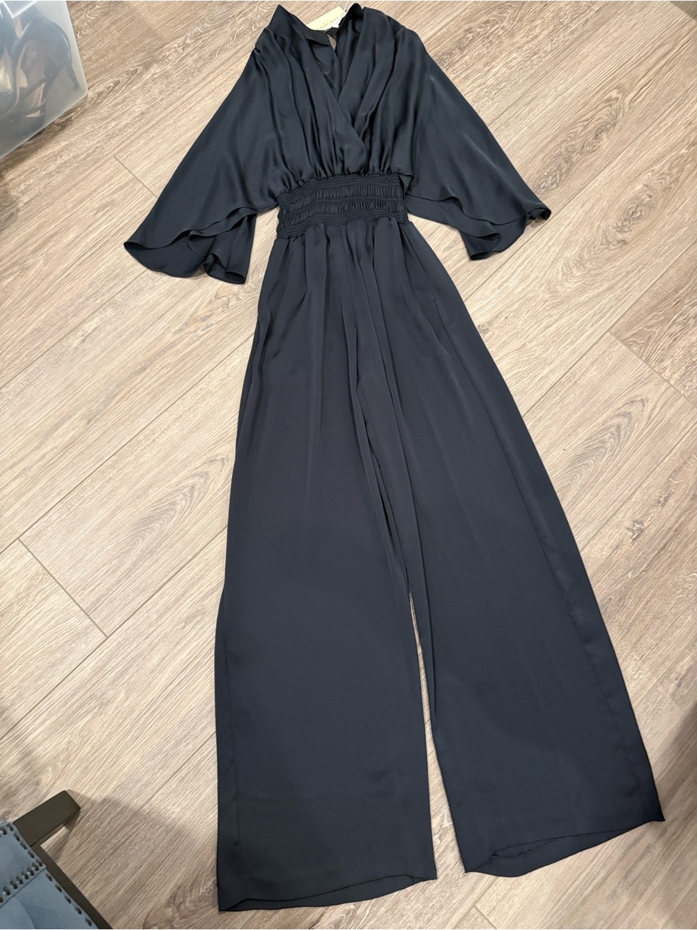 Ramy Brook Black Smocked-Waist Wide-Leg Jumpsuit
